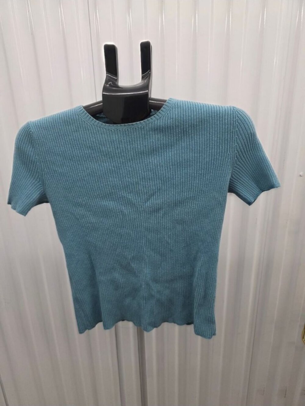 Eddie Bauer Women's Top Teal Blue XS Ribbed Cotton Short Sleeve Knit Tee